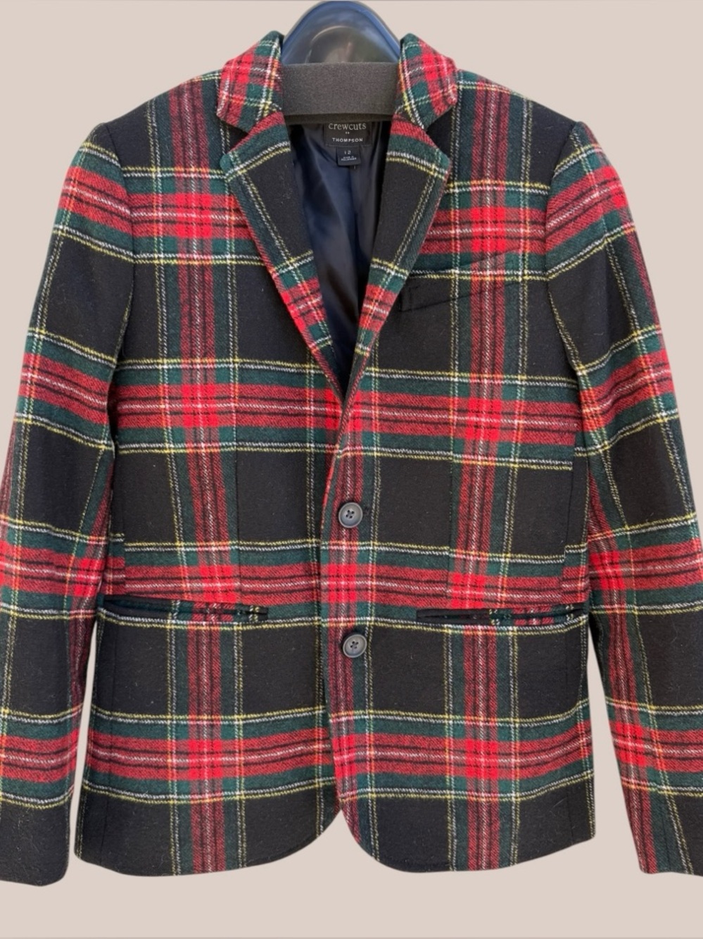BOYS J CREW CREWCUTS THOMPSON TARTAN PLAID WOOL BLEND BLAZER, SIZE 12